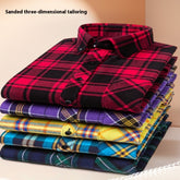 Men's Cotton Long Sleeve Brushed Plaid Leisure Work Daily Shirt